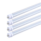 T8 8FT LED Tube Light, 8 Foot T8 V Shaped Single Pin FA8 Base, Ballast Bypass 270° 50W 6750LM, 6500K Cool White, Clear PC Cover (Replace 150W LED Flourescent Bulbs) Dual-Ended Power AC100-277V