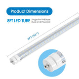 Super Bright V Shaped 8FT 270° Angel, 4 Row LEDs 80W 10800lm 6500K Cold White, 8 Foot FA8 Single Pin LED Tube Lights, T8 T10 T12 LED Tube Lights, Clear PC Cover, Dual-Ended Power AC100-277V