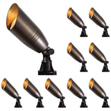 Set of ten bronze outdoor spotlights on a white background