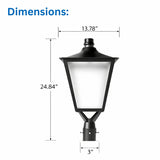 120W LED Dusk to Dawn Outdoor Post Top Lantern Dimensions with 3 Inch Pole Mount for Exterior Lighting