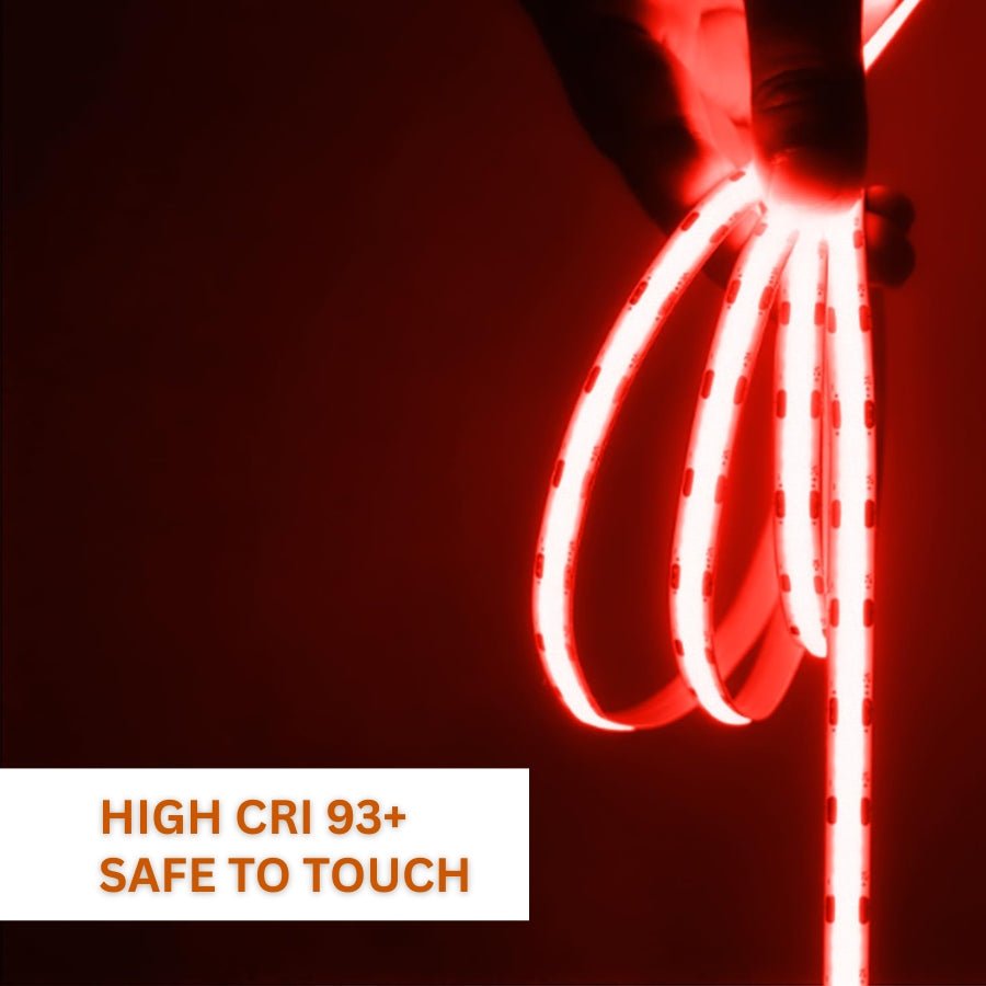 16ft 12V COB LED Strip Light high CRI 93+, safe to touch at switch to led