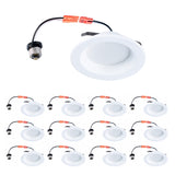 Set of white recessed ceiling lights with wiring on a white background