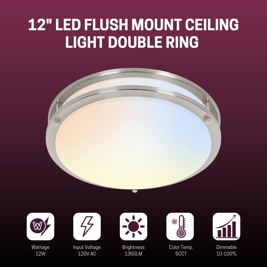 12 inch Flush Mount Ceiling Light Fixture double ring at switchtoled