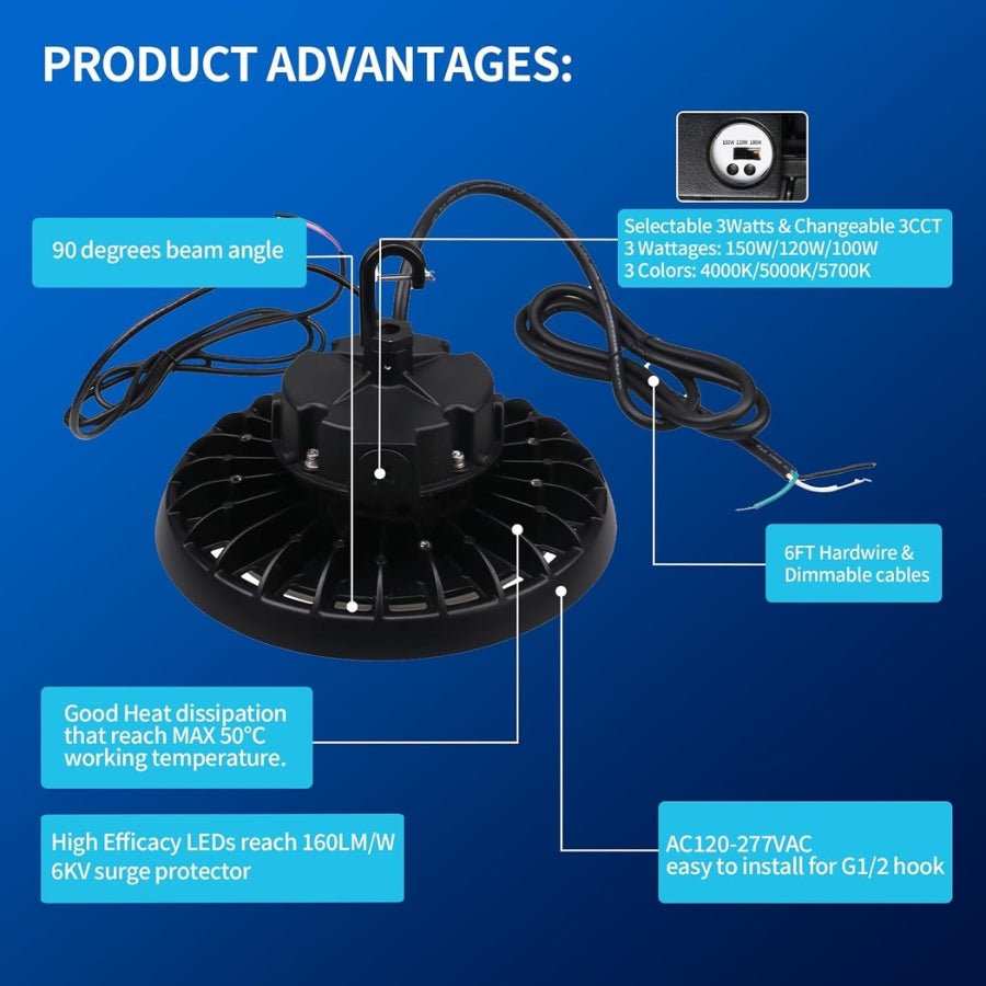 150w ufo led high bay light with 90 degrees beam angle at switchtoled