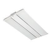 A white rectangular industrial ceiling light fixture with a mounting bracket visible at the top-left, shown against a plain white background.