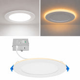 6 Inch Slim LED Recessed Downlight with Night Light, 12W, 900 Lumens, 5 CCT Selectable 2700K/3000K/3500K/4000K/5000K, 2000K Night Light, Canless, Dimmable, CRI 90, ETL Listed, IC Rated, Wet Rated, White, 120V