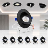 4 Inch Gimbal LED Recessed Lighting, Black, 10W, 980 Lumens, 5CCT Selectable 2700K/3000K/3500K/4000K/5000K, 360° Rotation & 90° Tilt, Dimmable, Canless Eyeball Downlight with Junction Box, CRI90+, IC Rated, ETL Listed