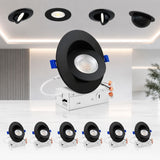 4 Inch Gimbal LED Recessed Lighting, Black, 10W, 980 Lumens, 5CCT Selectable 2700K/3000K/3500K/4000K/5000K, 360° Rotation & 90° Tilt, Dimmable, Canless Eyeball Downlight with Junction Box, CRI90+, IC Rated, ETL Listed
