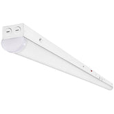 8FT 80W LED Strip Light Fixture with Emergency Backup - Wattage & CCT Selectable (3000K–5000K) - Motion Sensor & Photocell - 0-10V Dimmable - Up to 11,674 Lumens - 120-277V - White Finish