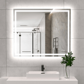 LED Bathroom Mirror Lights 48x40 Inch Front & Backlit Lights Vanity Mirror, Wall Mounted Anti-Fog Dimmable LED Makeup Mirror, IP54 3K-6K Warm/Natural/Daylight, Tempered Glass (Horizontal/Vertical) UL