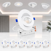 4 Inch Gimbal LED Recessed Lights, 10W, 980 Lumens, 5CCT Selectable 2700K/3000K/3500K/4000K/5000K, 360° Rotation & 90° Tilt, Dimmable, Canless Eyeball Downlight with Junction Box, CRI90+, IC Rated, ETL Listed, White