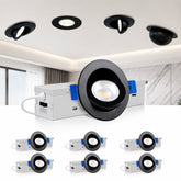 2 Inch Eyeball LED Gimbal Downlight, Black, 5W, 550 Lumens, 5CCT Selectable 2700K/3000K/3500K/4000K/5000K, 360° Rotation & 90° Tilt, Dimmable, Canless Recessed Ceiling Light with Junction Box, IC Rated, ETL Listed