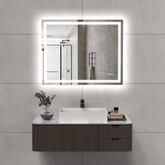 LED Bathroom Mirror Lights 40x32 Inch Front & Backlit Lights Vanity Mirror, Wall Mounted Anti-Fog Dimmable LED Makeup Mirror, IP54 3K-6K Warm/Natural/Daylight, Tempered Glass (Horizontal/Vertical) UL
