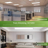 Two different interior settings with text indicating 'commercial' and 'residential' uses for Traic Dimming AC120V.