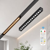 Two black 15W magnetic grille LED track lights for 24V magnetic track systems, featuring 1500 lumens, dimmable 3000K–6000K color temperature, anti-glare optics, and smart remote, app, and voice control.