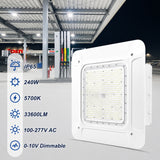 LED canopy light with IP65 rating, 5700K color temperature, and 33600 lumens output displayed