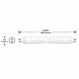 Technical dimension diagram of a white cylindrical light fixture or tube with gold-toned terminal ends, showing a main length of 45.8 in (1163.