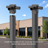 90° Triple Tenon Adapter for 4” Square Pole, 3 Arm Horizontal Bullhorn Mount, 2-3/8” OD Slip Fitter Bracket for LED Area Lights, Shoebox Parking Lot & Street Lights, Heavy Duty Steel