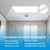 2X4FT LED Light Flat Panel with Motion Sensor, 30-72W, 5CCT 3K|3.5K|4K|5K|6.5K, Dimmable Recessed Drop Ceiling Lights, 3750/5000/6250/7500/9000 Lumens, Lay in Fixture for Office, 120-277V, 4PACK