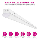 8FT 80W LED Strip Light Fixture with Emergency Backup - Wattage & CCT Selectable (3000K–5000K) - Motion Sensor & Photocell - 0-10V Dimmable - Up to 11,674 Lumens - 120-277V - White Finish