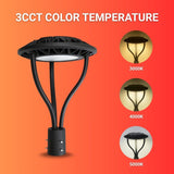 LED Post Top Light - 40W/60W/80W Selectable, 3000K/4000K/5000K CCT, AC100-277V, Black T5 3" Mount, Frosted Glass Cover, Outdoor Waterproof Fixture, Compatible with Photocell, 5-Year Warranty for Street, Yard, Garden