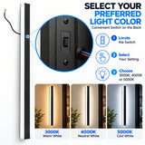 4ft Slim Linear LED Wall Light, Modern Black Wall Sconce, 3CCT Selectable 3000K/4000K/5000K, Warm Neutral Cool White, Contemporary Vertical Indoor Wall Lighting for Living Room, Bedroom, Hallway, Hotel and Commercial Interiors