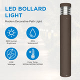 24W Modern Mushroom Top LED Bollard Light – Selectable 14W/19W/24W, 3CCT Adjustable 3000K–5700K, 3600LM Output, IP65 Waterproof Die-Cast Aluminum, UL ETL DLC Certified Outdoor Pathway & Landscape Lighting – 5-Year Warranty