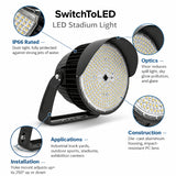 600W LED Stadium Light, 90,000 Lumens, 5000K Daylight, 0-10V Dimmable High Mast Flood Light, IP66 Waterproof, UL DLC Certified, 2000W Metal Halide Equivalent for Sports Field & Parking Lot