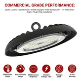UFO LED High Bay Light, 200W, 28,000 Lumens, 6000K Daylight, 600W MH Equivalent, Slim Design Commercial High Bay Shop Light for Warehouse, Factory, Workshop, Garage & Barn, Ceiling Mount, Plug & Play, 120V, UL Listed