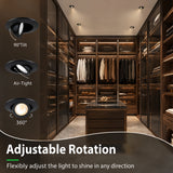 2 Inch Eyeball LED Gimbal Downlight, Black, 5W, 550 Lumens, 5CCT Selectable 2700K/3000K/3500K/4000K/5000K, 360° Rotation & 90° Tilt, Dimmable, Canless Recessed Ceiling Light with Junction Box, IC Rated, ETL Listed