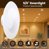 6" LED Retrofit Recessed Downlight, 15W (120W Equivalent), 1100 Lumens, 5CCT Selectable (2700K/3000K/3500K/4000K/5000K), Dimmable, ETL & Energy Star Listed