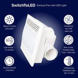45W LED Exhaust Fan with Light, 100 CFM Quiet Ceiling Mount Ventilation Fan, 5700K Daylight, Moisture & Odor Removal, IP44 Damp Rated White Fixture, 120V, 5-Year Warranty