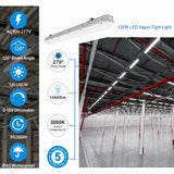 8FT LED Vapor Tight Light Fixture – 120W/110W/100W/90W Adjustable, 5CCT Selectable 3000K-6500K, IP65 Waterproof Dimmable Commercial Shop Light for Parking Garage, Warehouse, Car Wash, ETL Listed