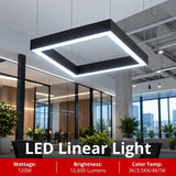 2x2 Square Pattern LED Linear Direct/Indirect Pendant Fixture, 120W, 12,600 Lumens, 120-277V, 4CCT Selectable 3000K-5000K, 0-10V Dimmable, Suspended & Ceiling Mount, Black Finish
