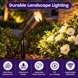 Outdoor LED Landscape Spotlight, Solid Brass 12V Low Voltage Uplight, IP65 Waterproof Bronze Garden Spot Light with 5W 450LM Warm White Replaceable MR16 Bulb, Adjustable Ground Stake for Trees, Fences and Fountains