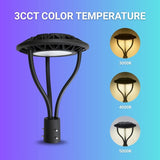 LED Post Top Light - 75W/100W/150W Selectable, 3000K/4000K/5000K CCT, AC100-277V, Black T5 3" Mount, Frosted Glass Cover, Outdoor Waterproof Fixture, Compatible with Photocell, 5-Year Warranty for Street, Yard, Garden