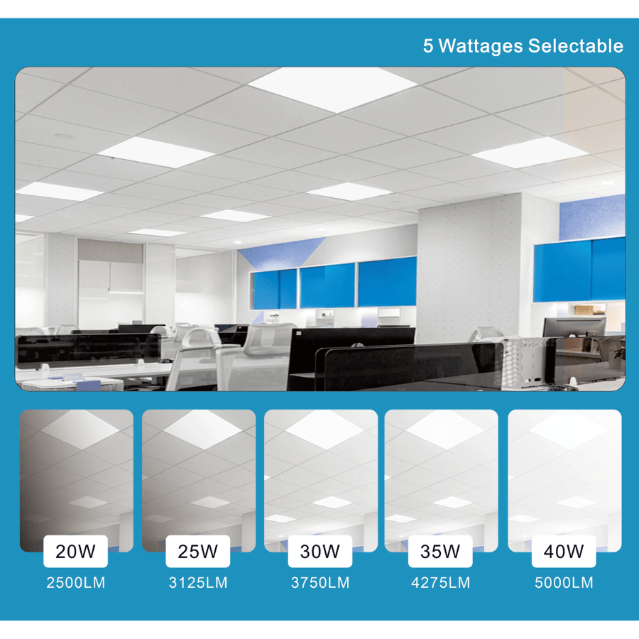 2x2 LED Flat Panel Light 5 wattages selectable at switchtoled.com