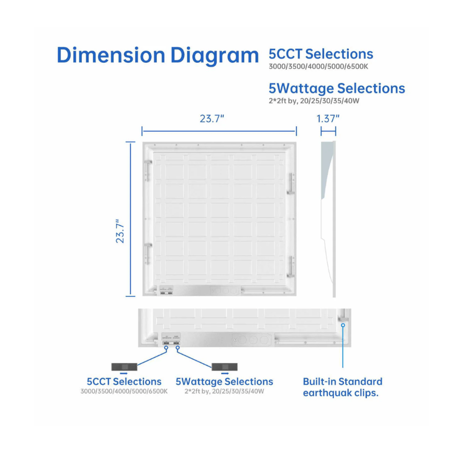 2x2 LED Flat Panel Light product dimension diagram at switchtoled.com