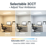 Three office desks with different light colors and a color temperature selector at SwitchToLED