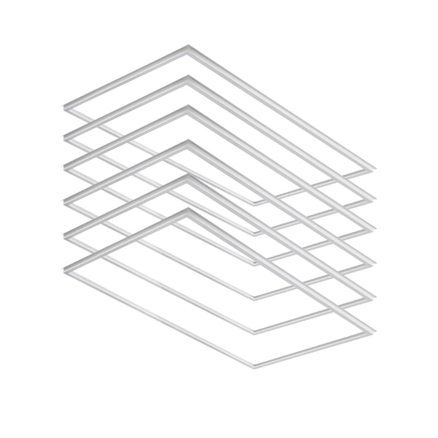 Stack of metallic rectangular panels on a white background