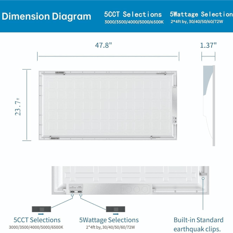 2x4 LED Flat Panel dimension diagram at switchtoled.com