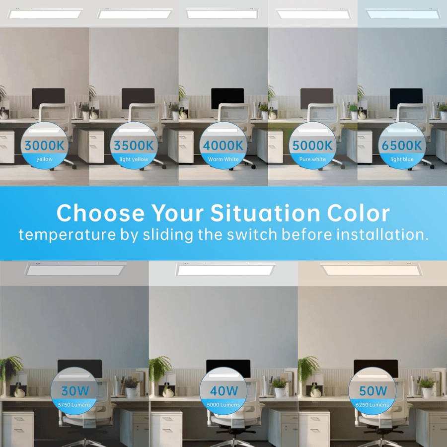 2x4 led flat panel light 5cct selectable color temperature at switchtoled