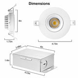 Dimension diagram showing the 3-inch canless LED recessed light and junction box measurements for installation planning.