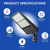 300W LED Parking Lot Light Product Specifications at SwitchToLED