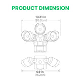 Product dimensions diagram of a security camera system with measurements in inches and centimeters.