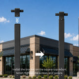 180° Square Pole Tenon Adapter with 2 Arms, Fits 4 Inch Square Light Pole, 2-3/8” OD Dual Horizontal Tenon Mount for LED Area Lights, Shoebox Parking Lot Lights & Flood Lights, Heavy Duty Steel