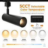 30W/25W/20W Selectable LED Track Light, Black Housing, 5CCT Selectable, CRI 90+, H/J Type Compatible, 24° Beam Angle, Triac Dimmable, 120-277V Commercial Accent & Retail Lighting