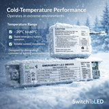 8W Low Temperature Split Built-In Emergency Backup Battery Driver – 100-347VAC LED Emergency Power Supply, 36-56VDC Output, 90-Minute Backup, LiFePO4 Battery, Test Switch & Indicator, UL924 LED Emergency Driver for Panels Troffers Downlights