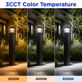 24W Flat Top Cylinder LED Bollard Light – Selectable 14W/19W/24W, 3000K/4000K/5000K/5700K 3CCT Adjustable, 3600LM High Output, 120° Wide Beam, IP65 Waterproof Die-Cast Aluminum, UL ETL DLC Certified Outdoor Pathway & Landscape Lighting – 5-Year Warranty