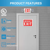 3.5W LED Exit Sign Emergency Light Combo, Battery Backup, 120-277V Hardwired, Dual Adjustable Heads, Fire-Resistant UL Listed Commercial Grade Exit Sign, Wall or Ceiling Mount